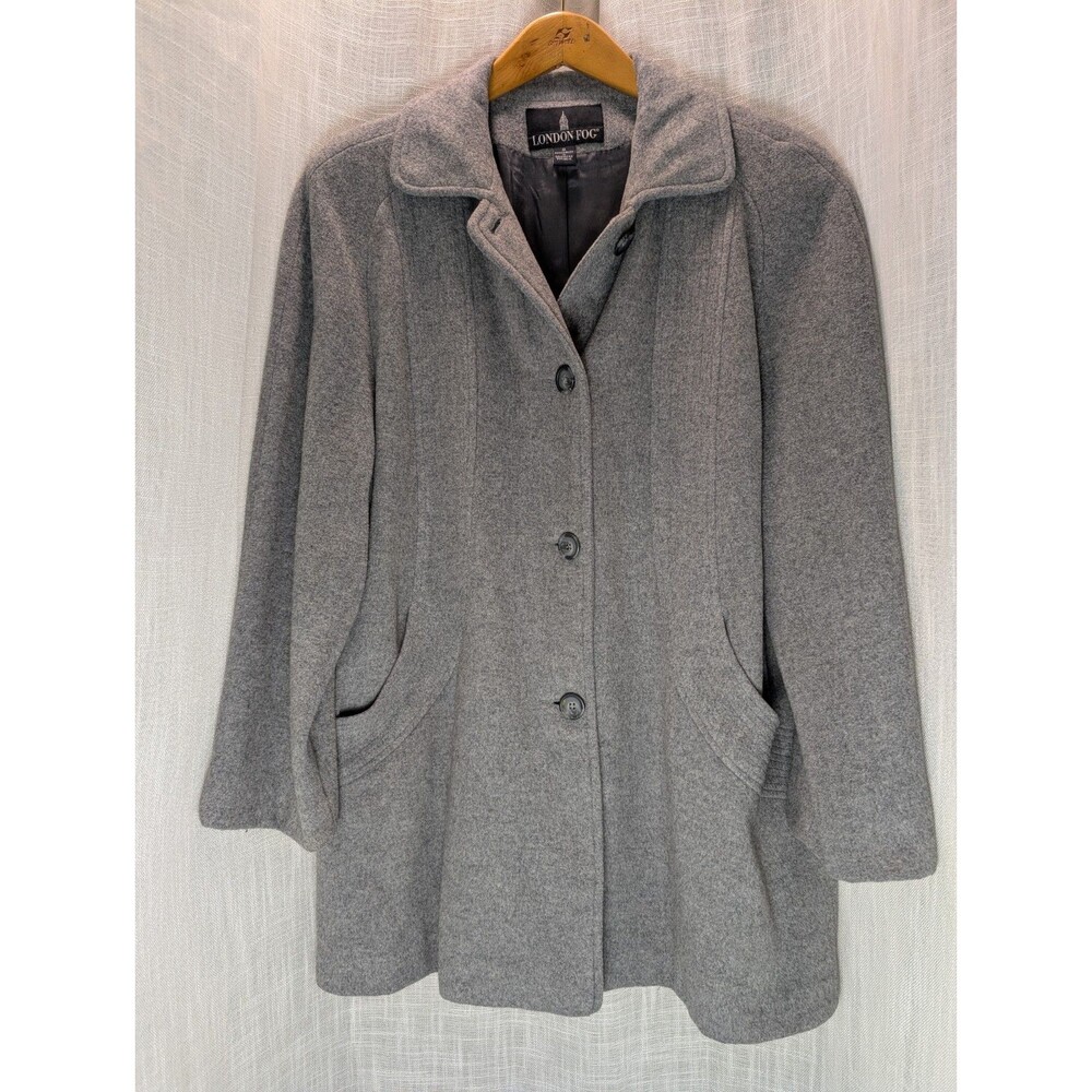 London Fog Vintage Gray Lined Coat Women's Button Front Wool Blend Size 8